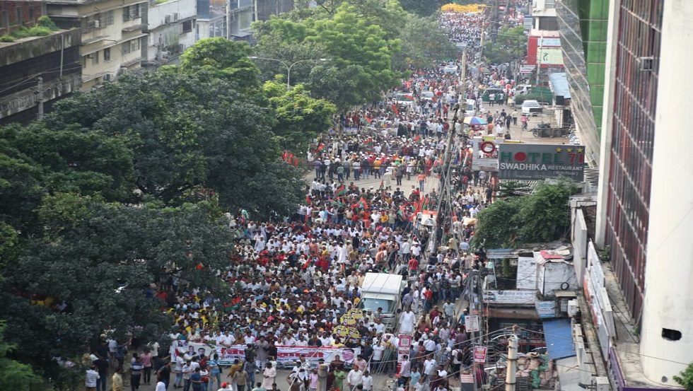 জুলাই গণ-অভ্যুত্থানের প্রথম বর্ষপূর্তিতে ঢাকায় ‘বিজয় র‍্যালি’ করেছে বিএনপি। ছবি : হারুন-অর-রশীদ