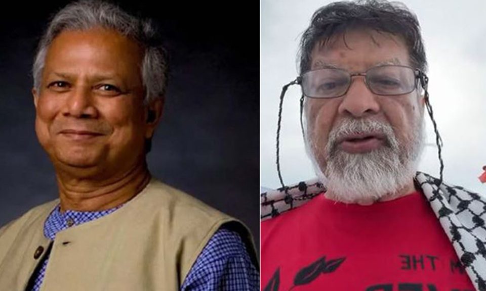 প্রধান উপদেষ্টা অধ্যাপক ড. মুহাম্মদ ইউনূস এবং বিশ্ববিখ্যাত আলোকচিত্রী ও মানবাধিকারকর্মী শহিদুল আলম। কোলাজ : বাসস